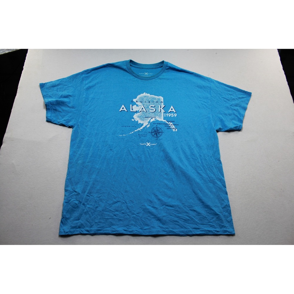 Celebrity Cruises T Shirt Mens 2XL Blue Excellent Alaska Map Graphic Souvenir